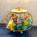 Metal Golden Multipurpose Basket with Wooden Lid & Handles