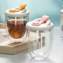 DUAL LAYER TRAVEL GLASS MUG WITH LID
