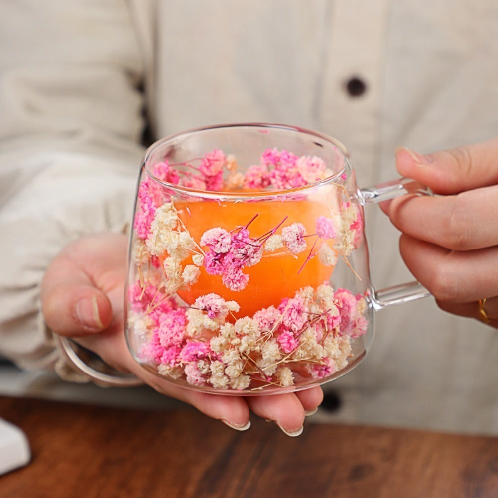 Double Wall Glass Cup Dry Flowers