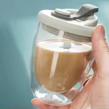 DUAL LAYER TRAVEL GLASS MUG WITH LID
