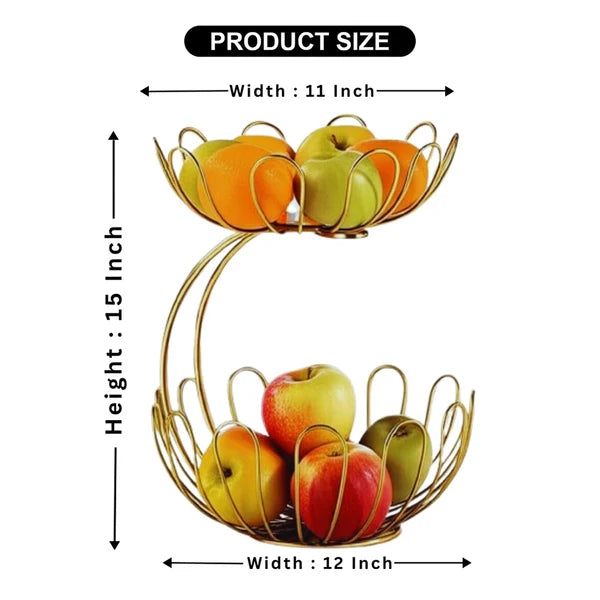 Metal 2-Tier Golden Crescent Fruit Basket
