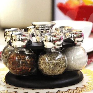 Revolving 8-Jar Spice Rack Set