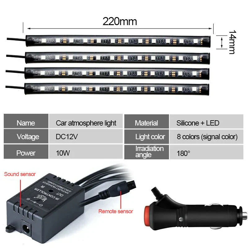 Atmosphere Car Decorative RGB LED Strips Lamps.