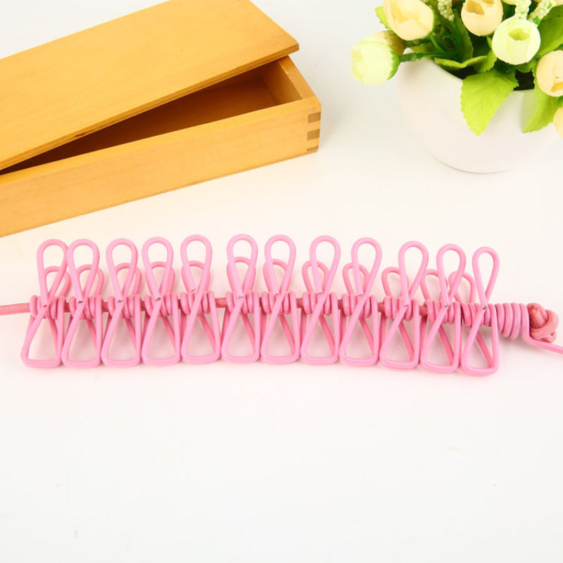 1.8m Portable Clothesline With 12 Clips Windproof Retractable Rack Clip Hangers Clothes Line