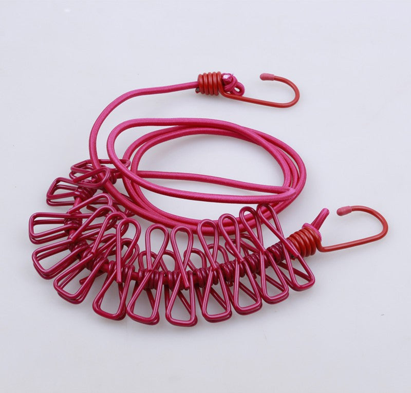 1.8m Portable Clothesline With 12 Clips Windproof Retractable Rack Clip Hangers Clothes Line