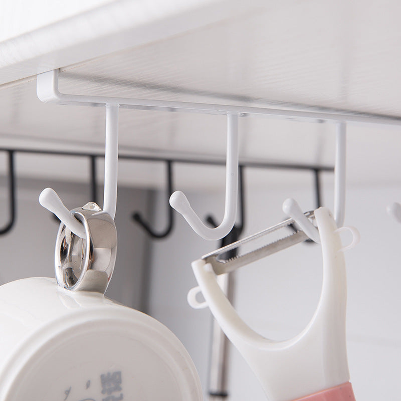 Cabinet Under Shelf 6 Hooks Iron Hanging Rack