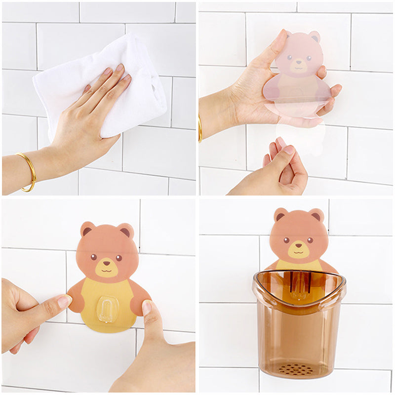 Bear Toothbrush Holder Cup Wall Mounted