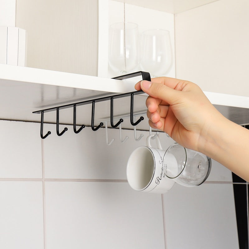 Cabinet Under Shelf 6 Hooks Iron Hanging Rack