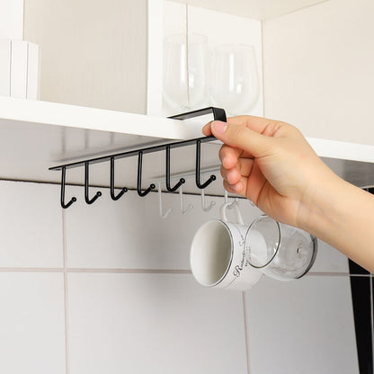 Cabinet Under Shelf 6 Hooks Iron Hanging Rack