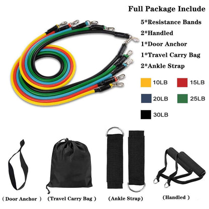 11Pcs Fitness Resistance Bands Set