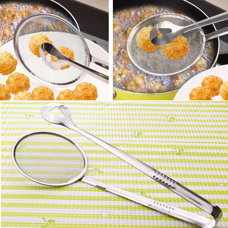 Frying Tong With Strainer Stainless Steel