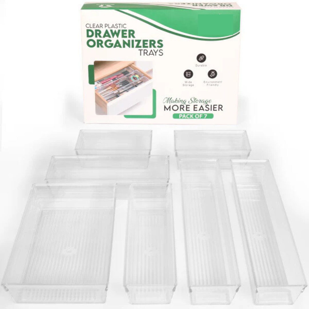Clear Drawer Organizer Tray | Set of 7Pcs