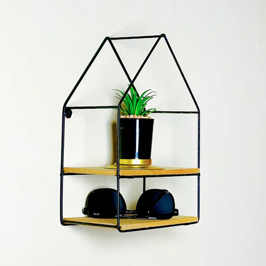 Hut Style Wall Shelf - Double Wooden Layer Style