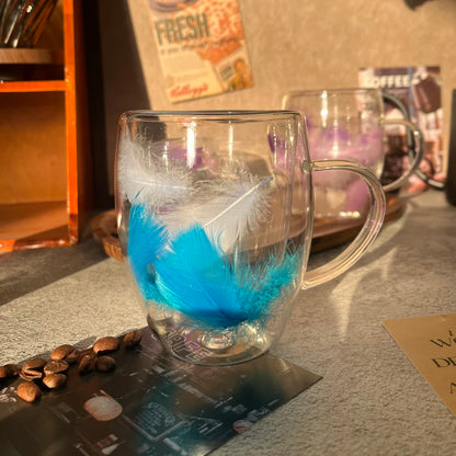 Feather filled double-layer glass cup