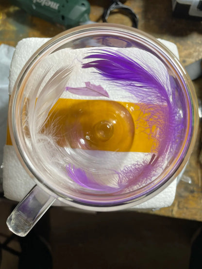 Feather filled double-layer glass cup