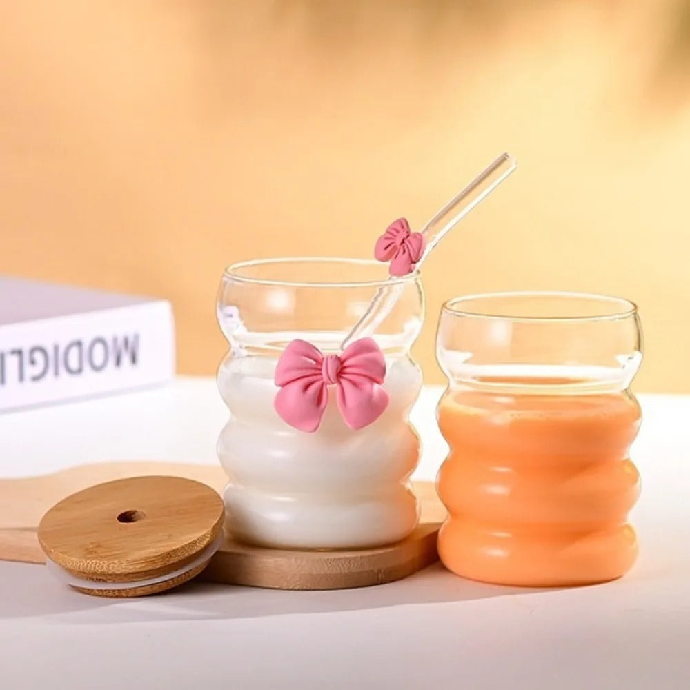 Wooden Lid Wave Glass Cup