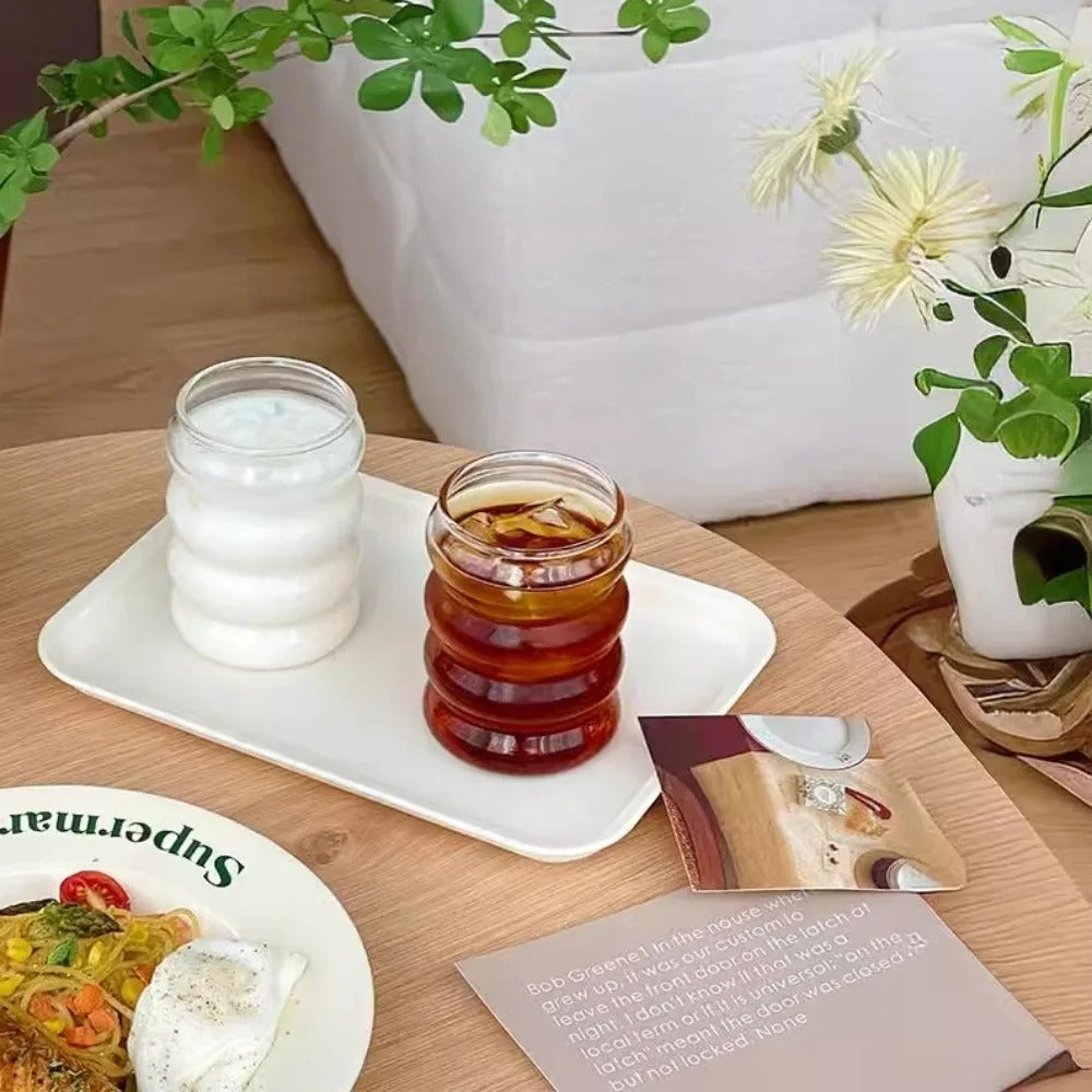 Wooden Lid Wave Glass Cup
