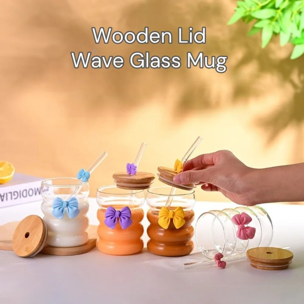 Wooden Lid Wave Glass Cup