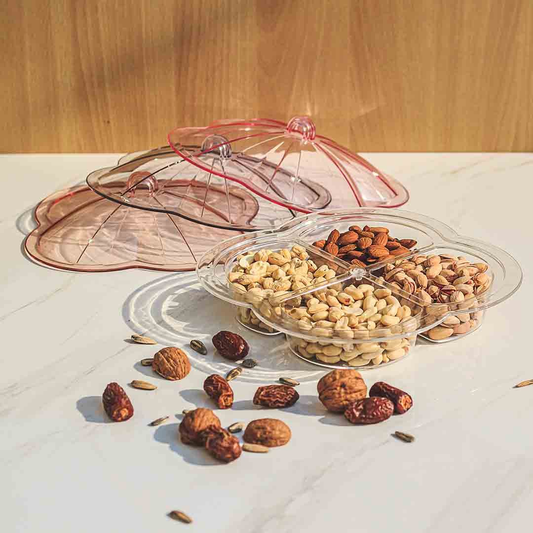 Pearl Shape Dry Fruit Tray With Beautiful Acralic Lid