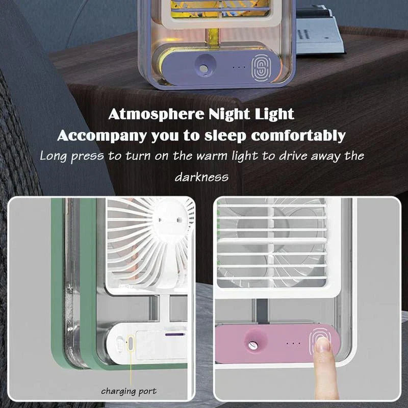 Portable LED Desk Fan with Mist Spray